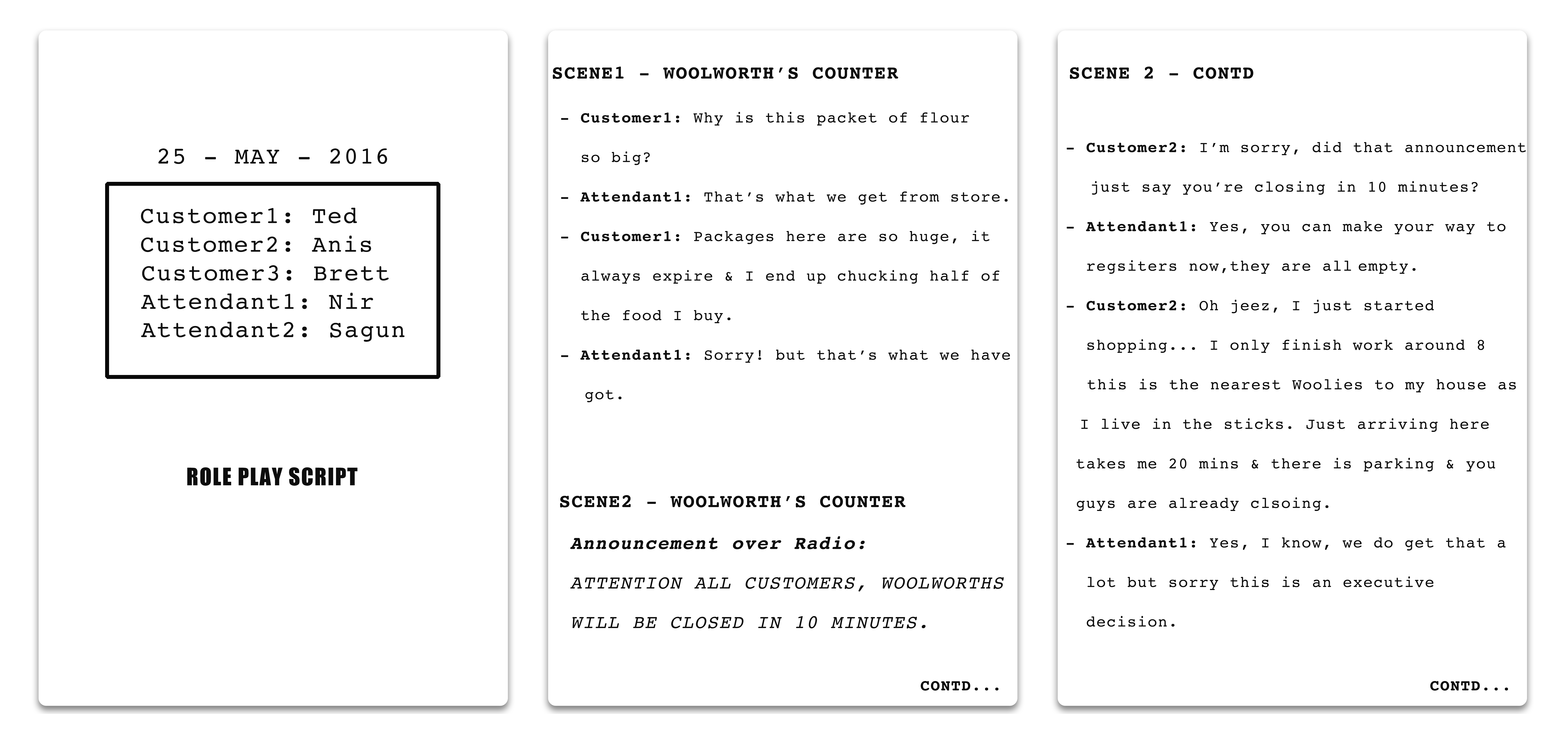 Second page of the role-play script