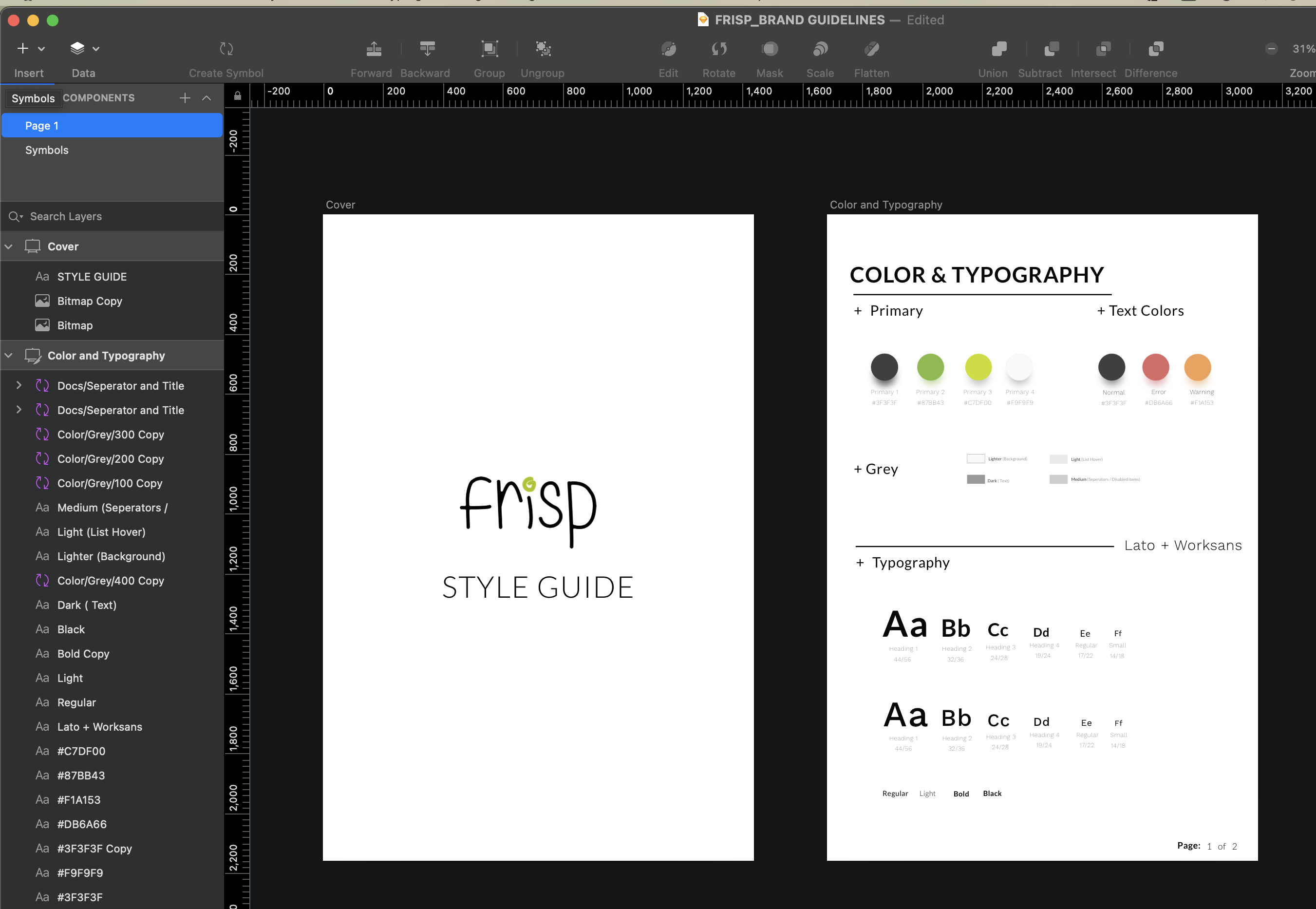 Frisp design system built in Sketch